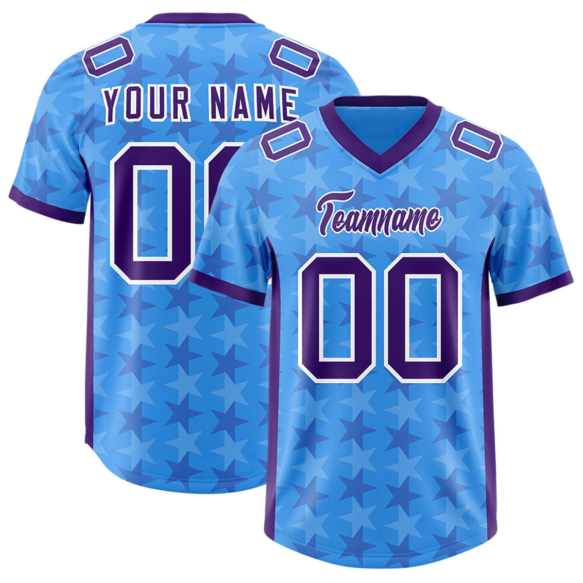 Custom Light Blue Purple Personalized All Star Graffiti Pattern Authentic American Football Jersey