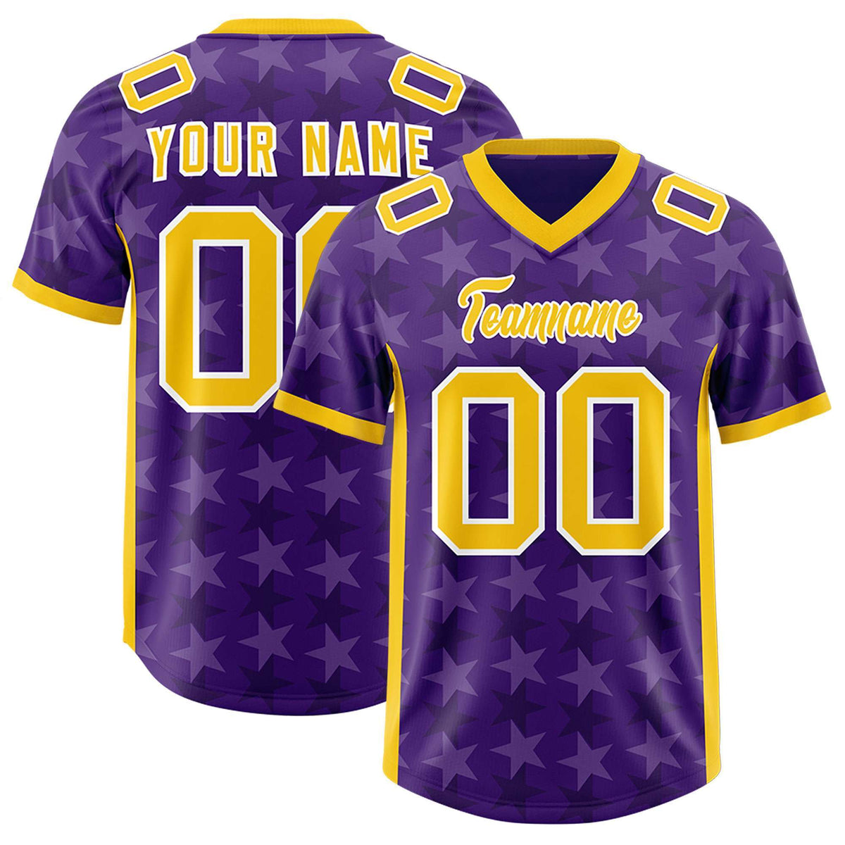 Custom Purple Gold Personalized All Star Graffiti Pattern Authentic American Football Jersey