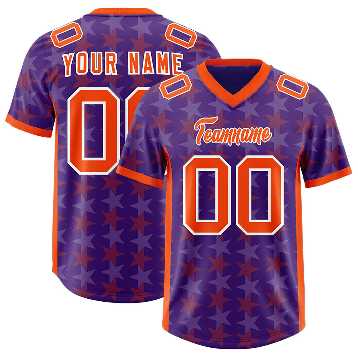 Custom Purple Orange Personalized All Star Graffiti Pattern Authentic American Football Jersey