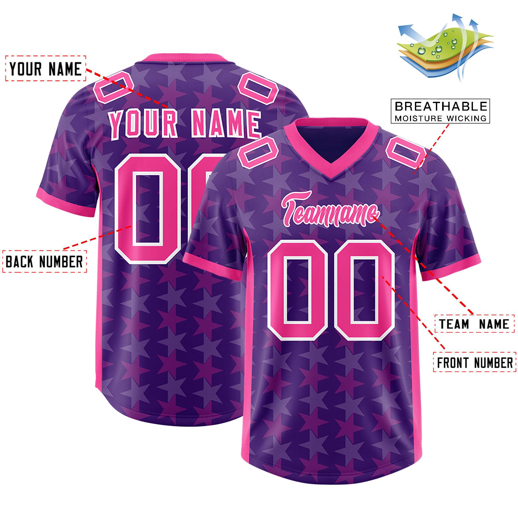 Custom Purple Pink Personalized All Star Graffiti Pattern Authentic American Football Jersey