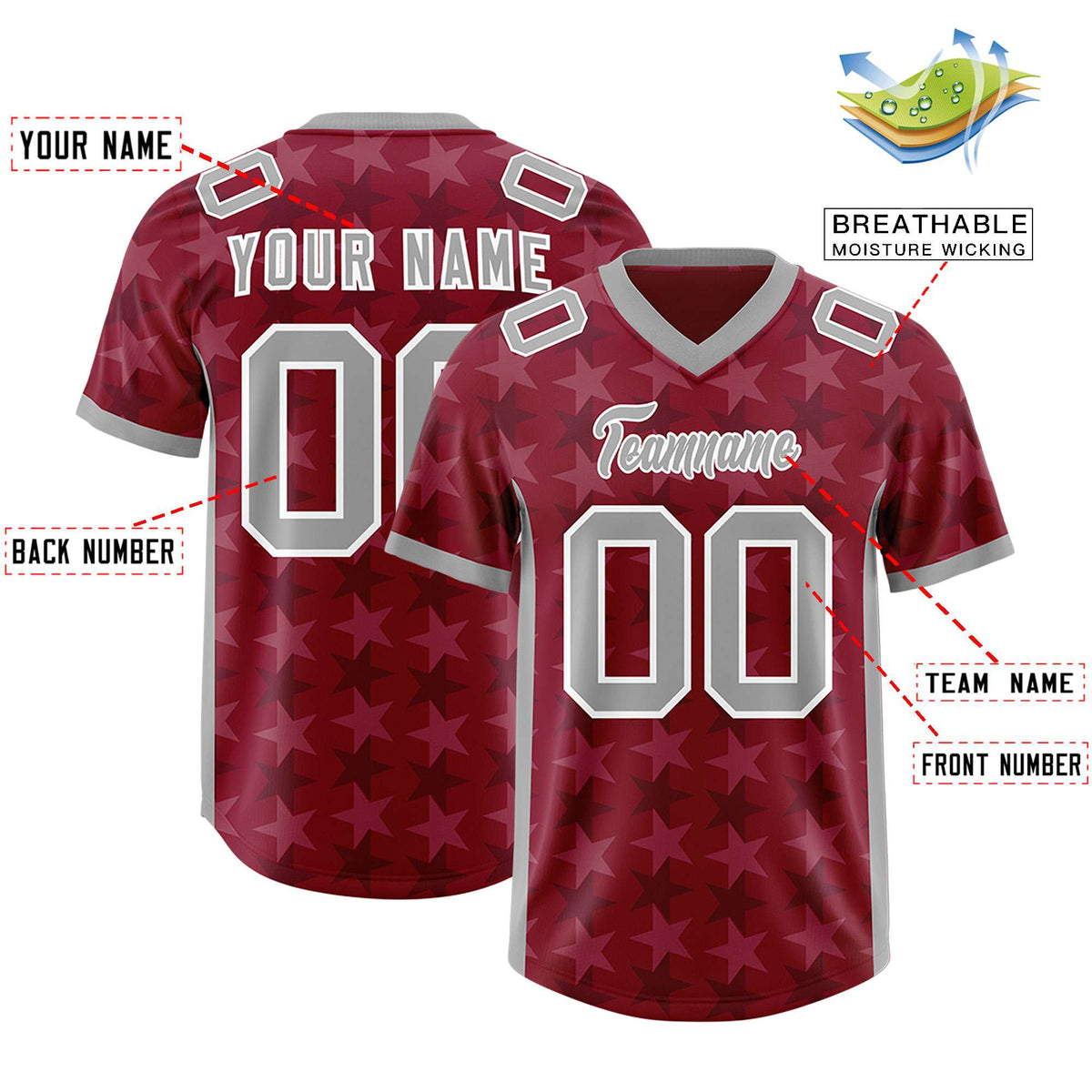 Custom Crimson Grey Personalized All Star Graffiti Pattern Authentic American Football Jersey
