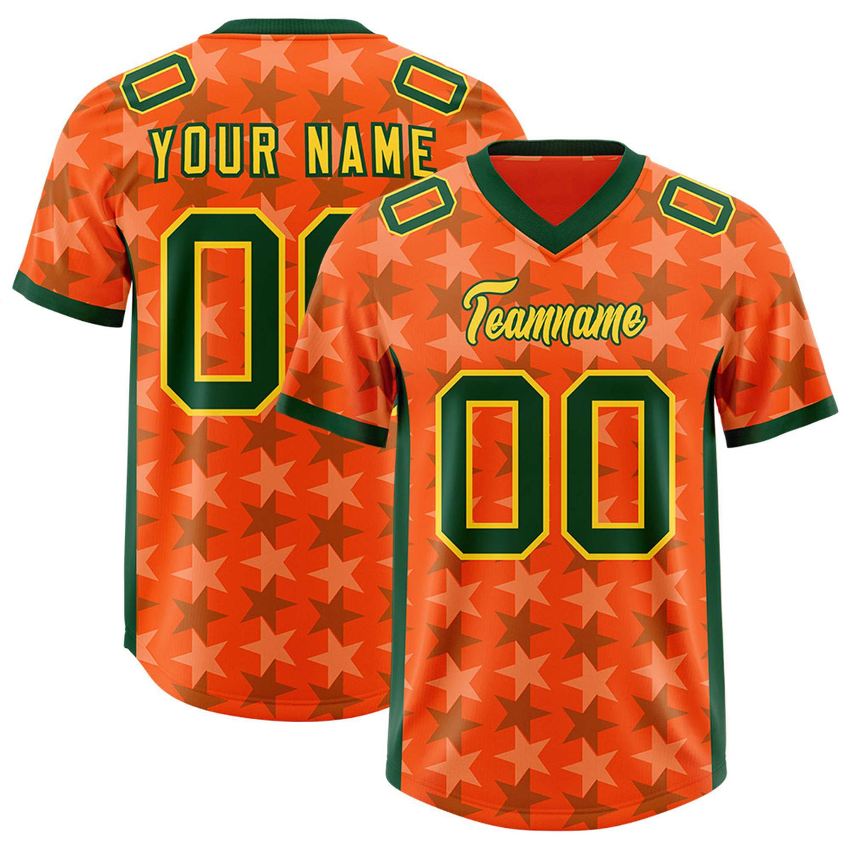 Custom Orange Green Personalized All Star Graffiti Pattern Authentic American Football Jersey