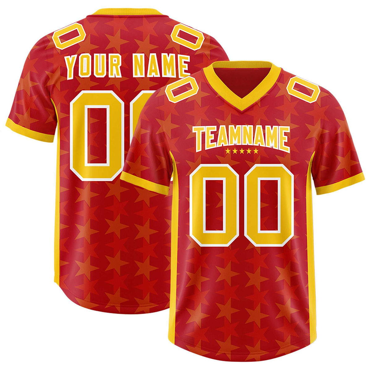 Custom Red Yellow Personalized All Star Graffiti Pattern Authentic American Football Jersey
