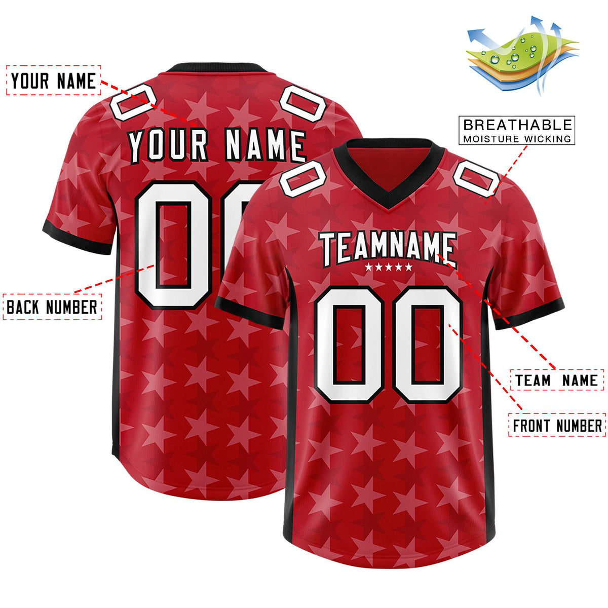Custom Red Black Personalized All Star Graffiti Pattern Authentic American Football Jersey