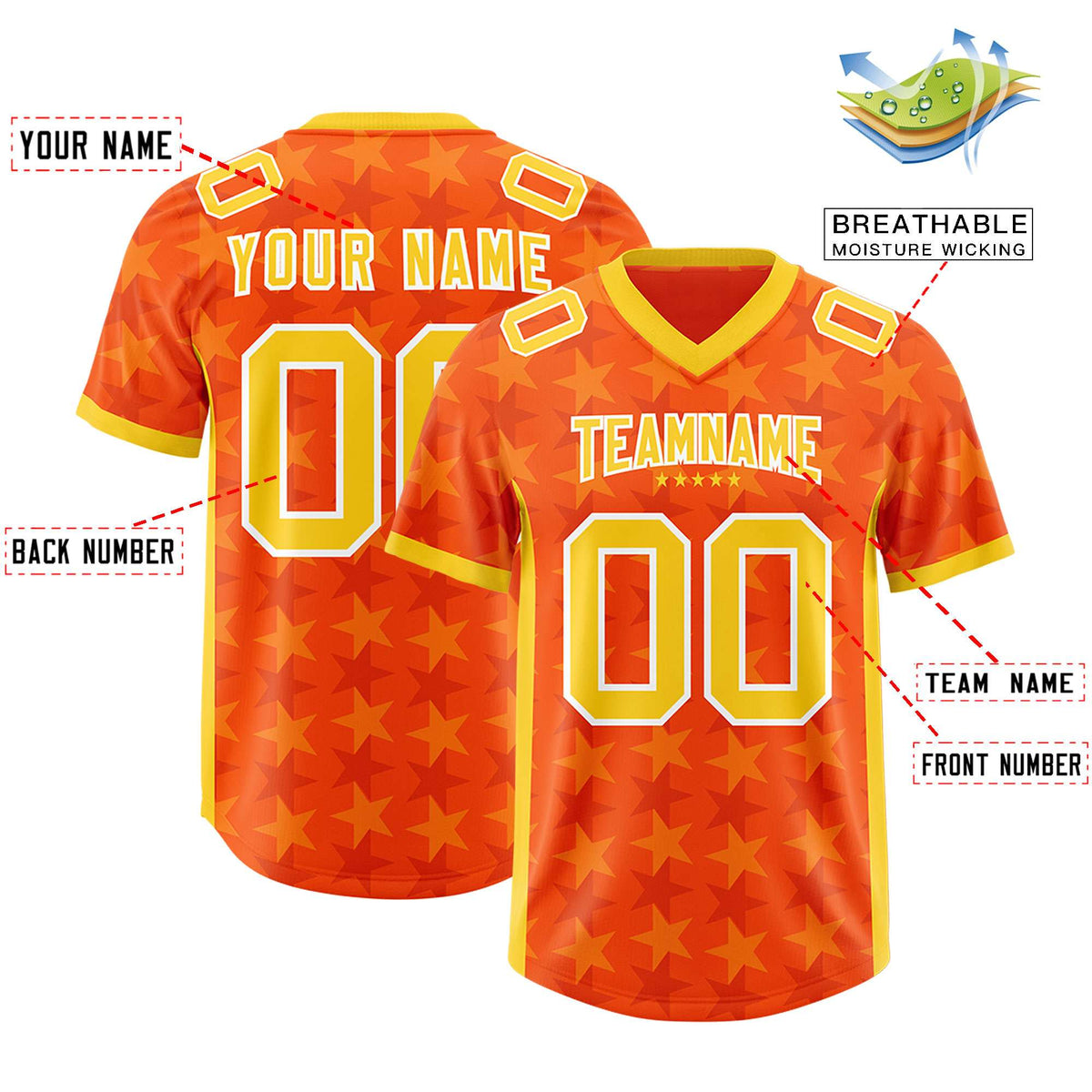 Custom Orange Gold Personalized All Star Graffiti Pattern Authentic American Football Jersey
