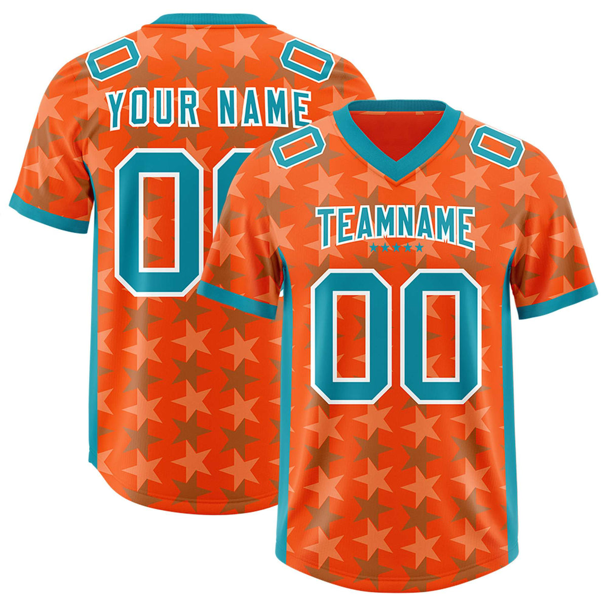 Custom Orange Aqua Personalized All Star Graffiti Pattern Authentic American Football Jersey