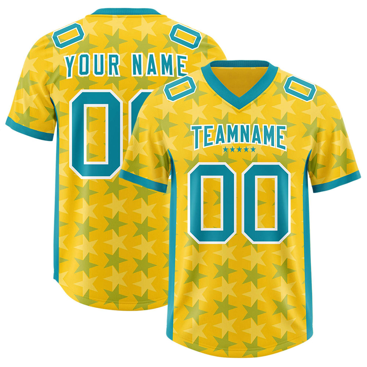 Custom Gold Aqua Personalized All Star Graffiti Pattern Authentic American Football Jersey