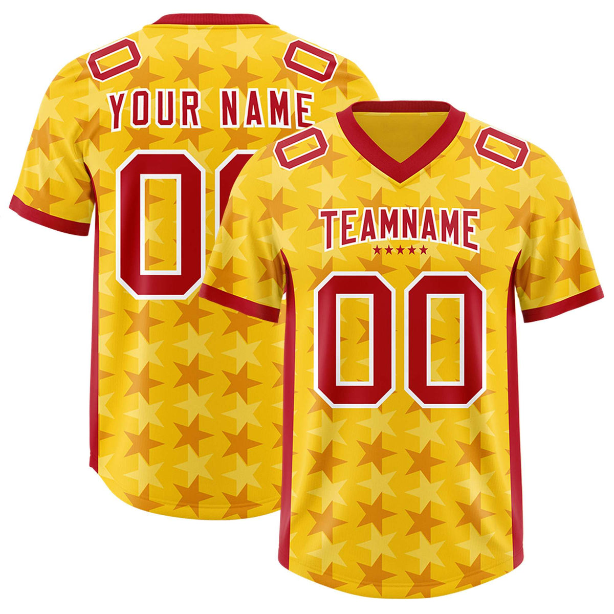 Custom Gold Red Personalized All Star Graffiti Pattern Authentic American Football Jersey