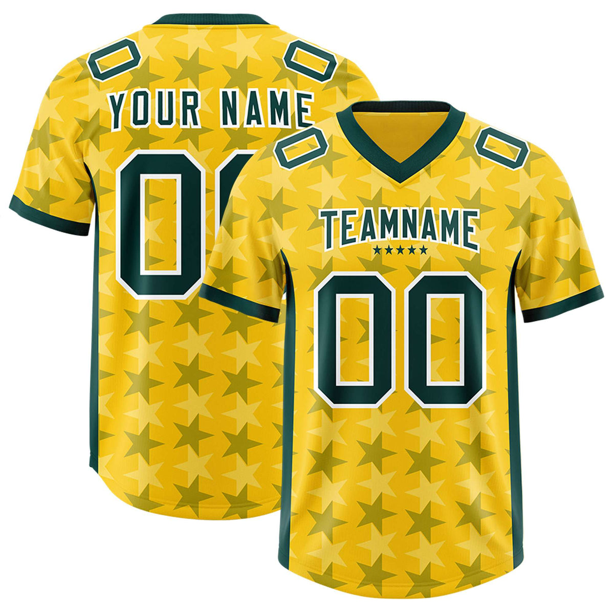 Custom Gold Green Personalized All Star Graffiti Pattern Authentic American Football Jersey