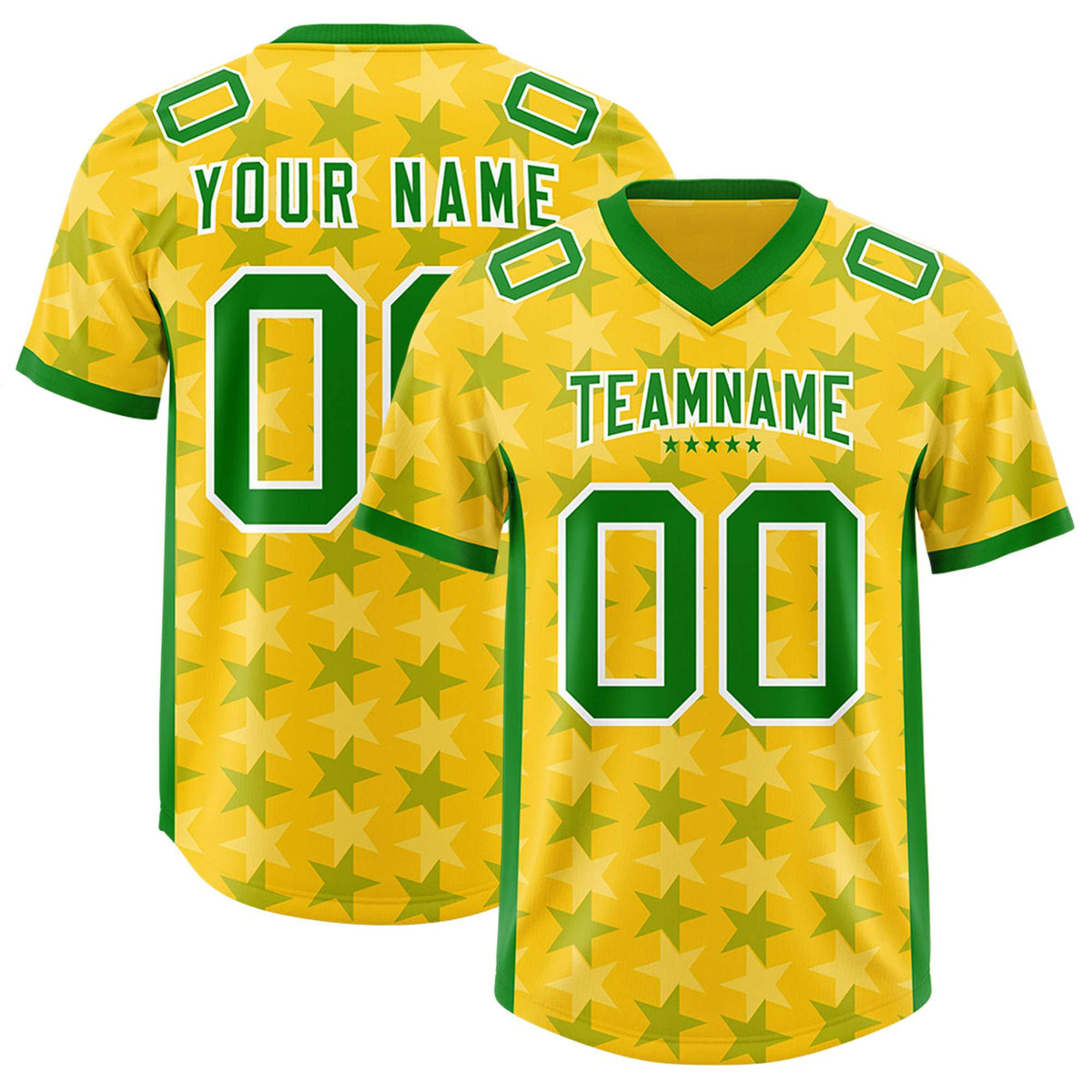 Custom Gold Kelly Green Personalized All Star Graffiti Pattern Authentic American Football Jersey
