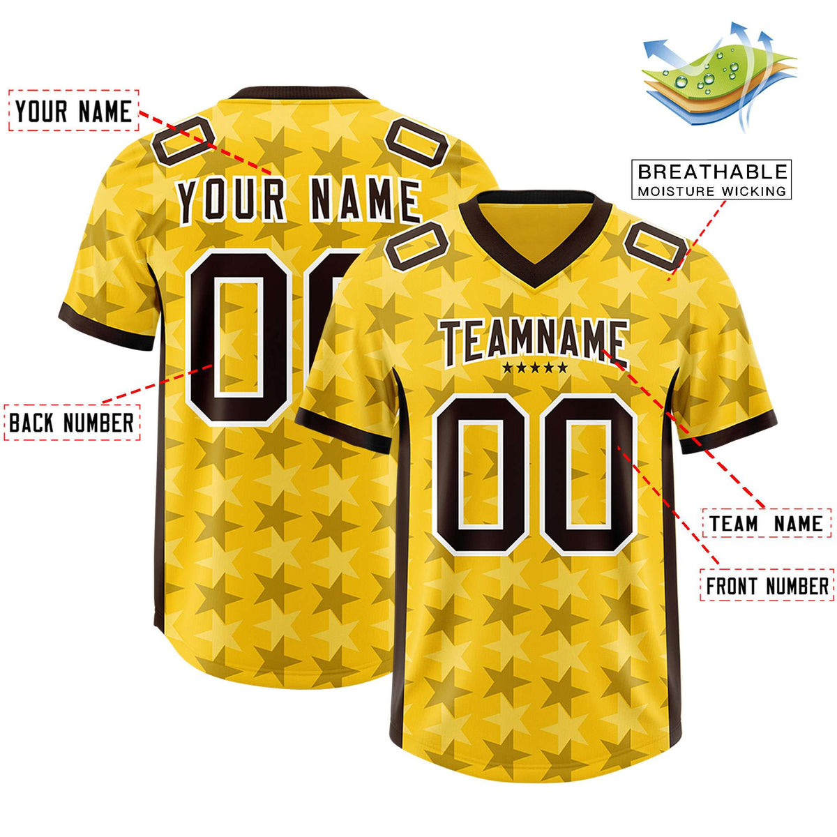 Custom Gold Black Personalized All Star Graffiti Pattern Authentic American Football Jersey