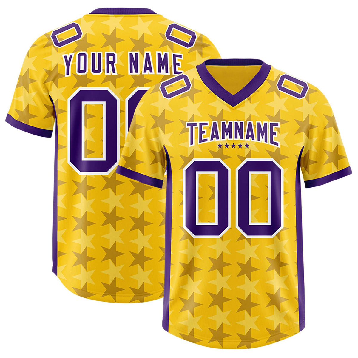 Custom Gold Purple Personalized All Star Graffiti Pattern Authentic American Football Jersey