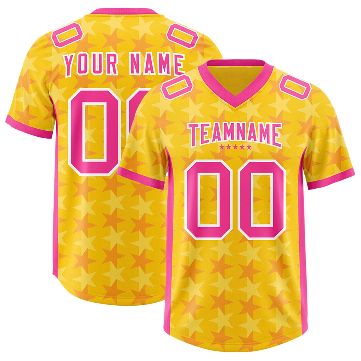 Custom Gold Pink Personalized All Star Graffiti Pattern Authentic American Football Jersey