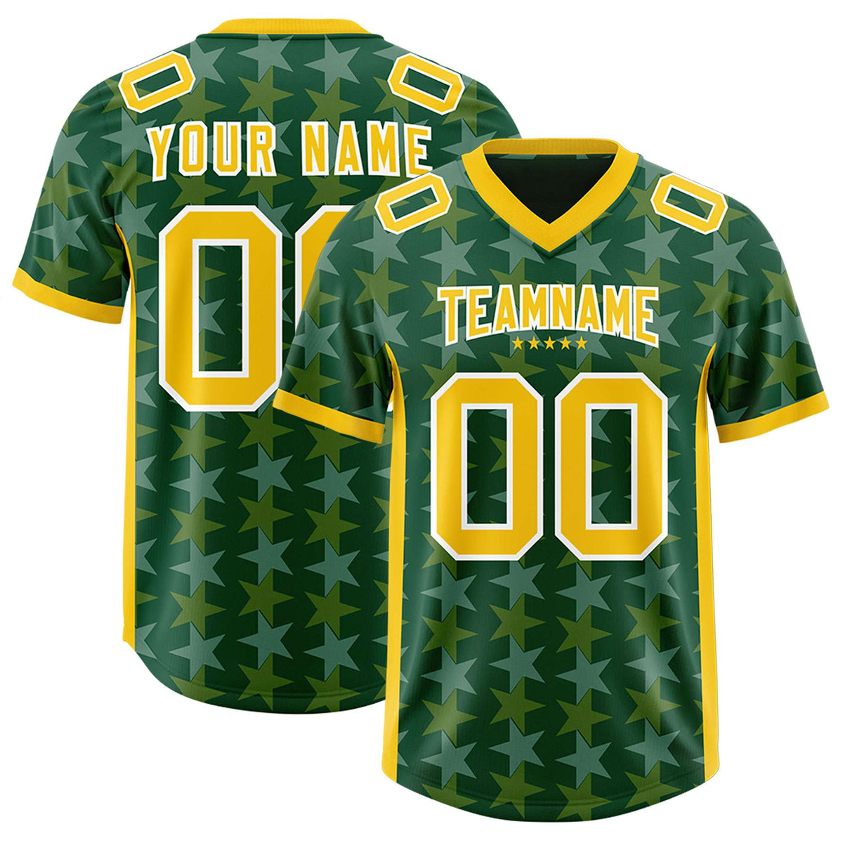 Custom Green Gold Personalized All Star Graffiti Pattern Authentic American Football Jersey