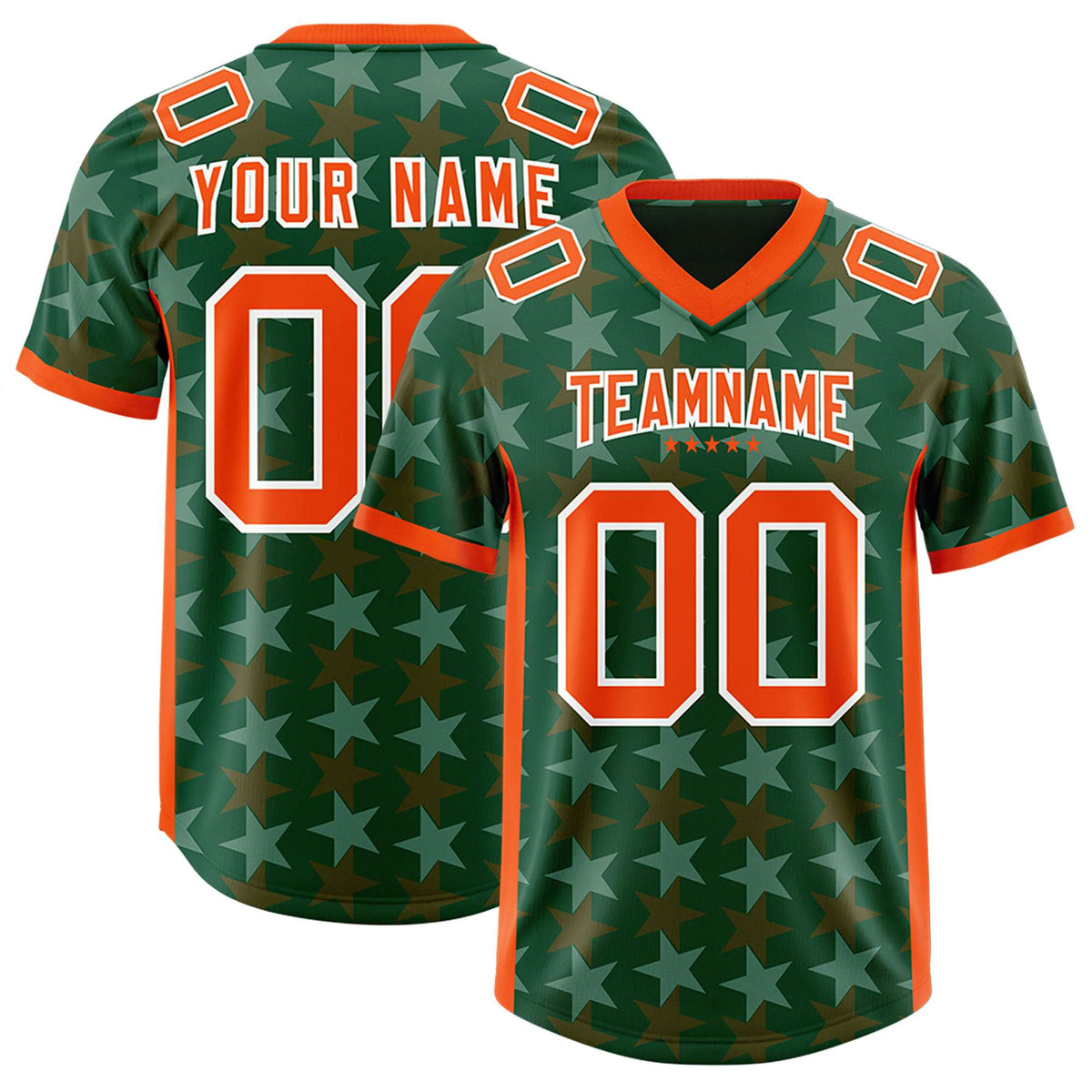 Custom Green Orange Personalized All Star Graffiti Pattern Authentic American Football Jersey