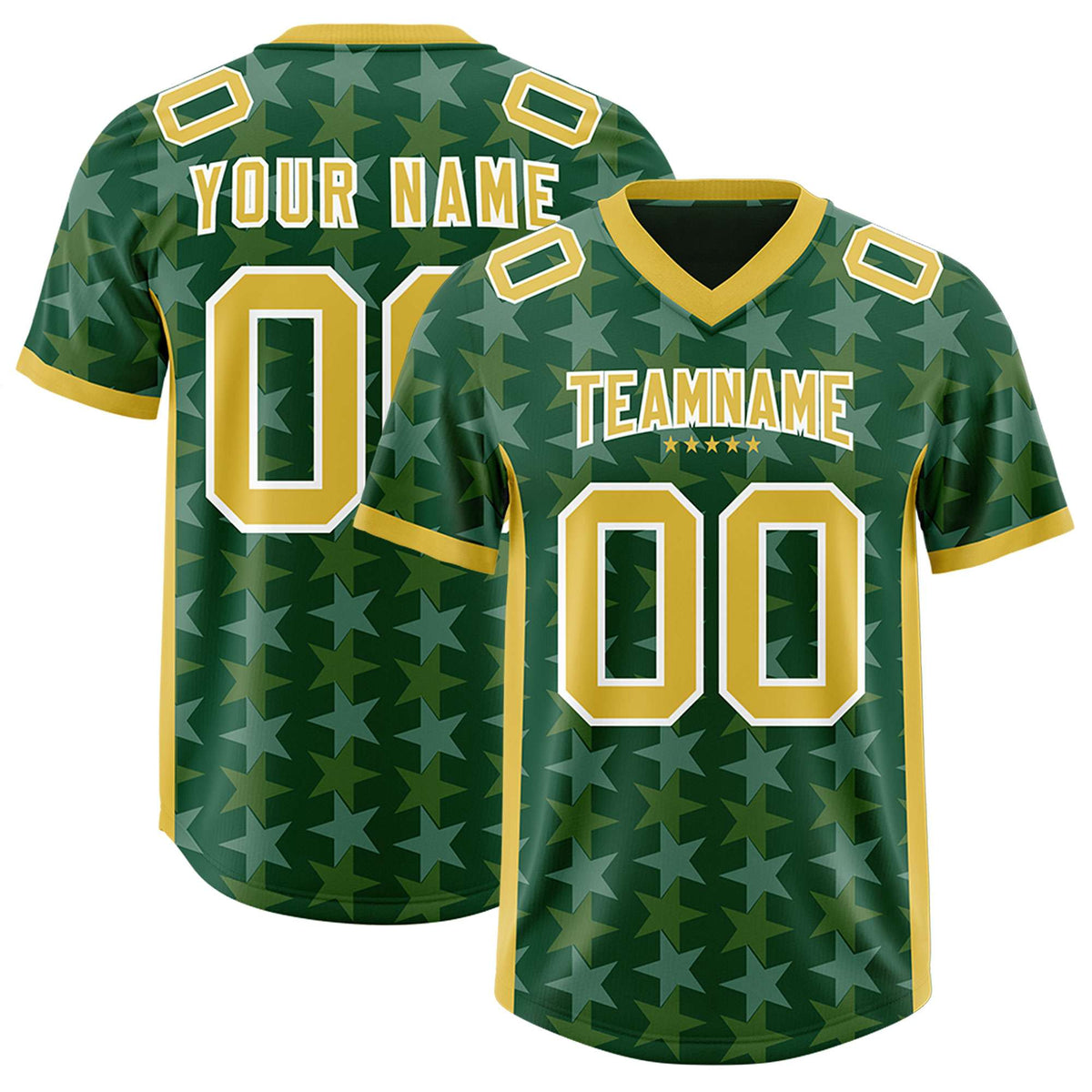 Custom Green Old Gold Personalized All Star Graffiti Pattern Authentic American Football Jersey