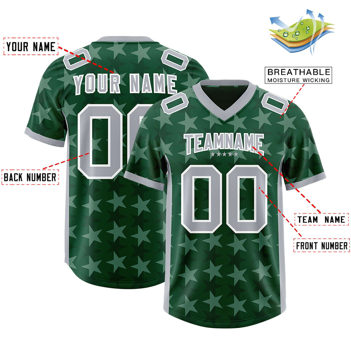 Custom Green Grey Personalized All Star Graffiti Pattern Authentic American Football Jersey