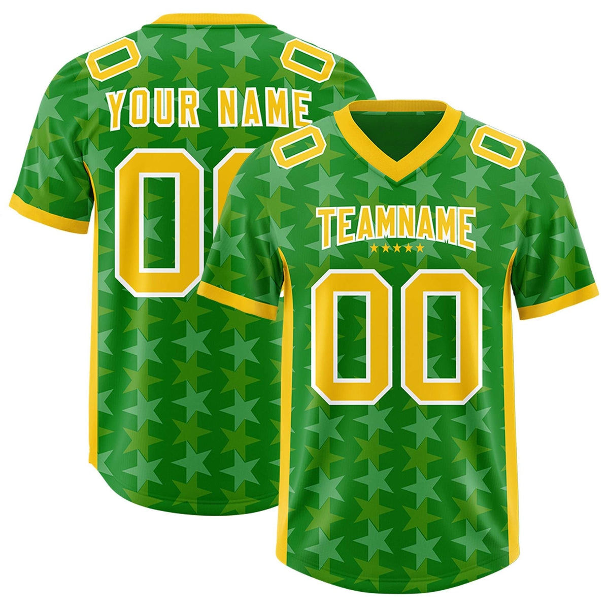Custom Kelly Green Gold Personalized All Star Graffiti Pattern Authentic American Football Jersey