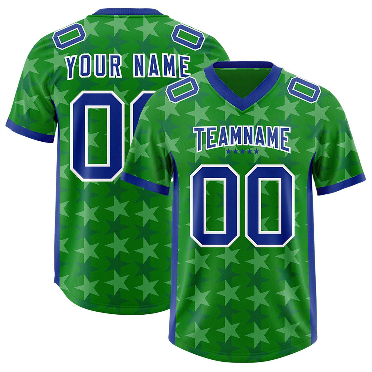 Custom Kelly Green Royal Personalized All Star Graffiti Pattern Authentic American Football Jersey