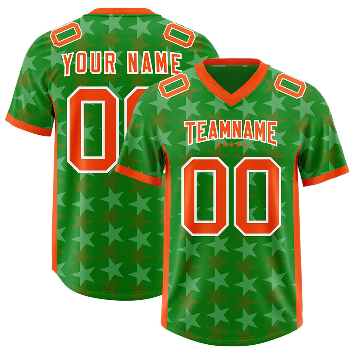 Custom Kelly Green Orange Personalized All Star Graffiti Pattern Authentic American Football Jersey
