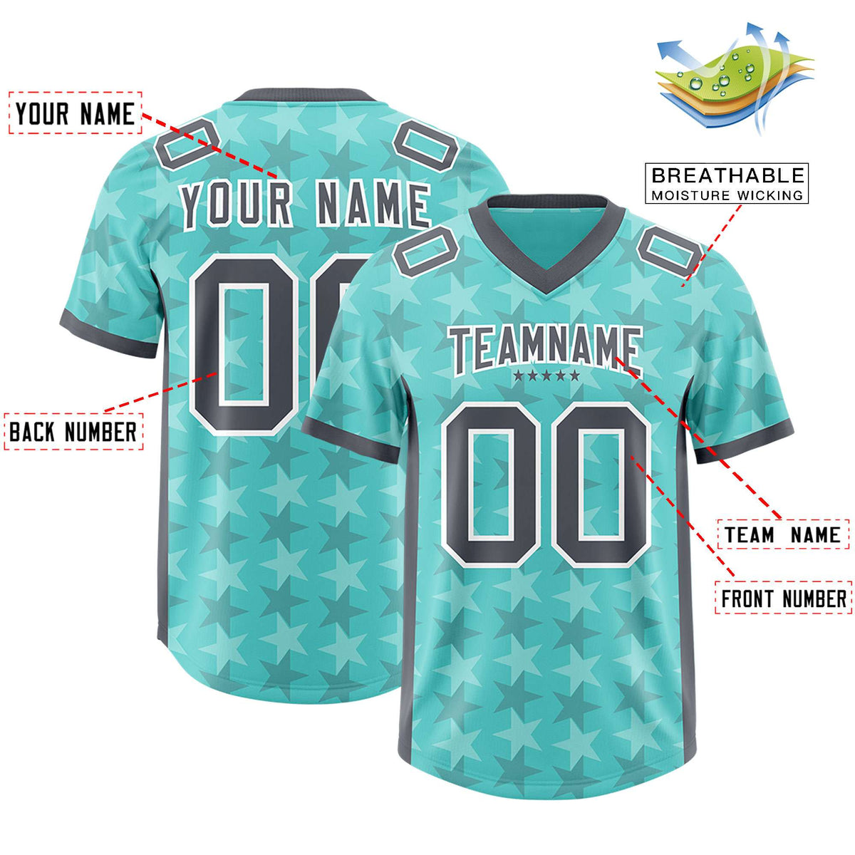 Custom Bright Green Dark Gray Personalized All Star Graffiti Pattern Authentic American Football Jersey