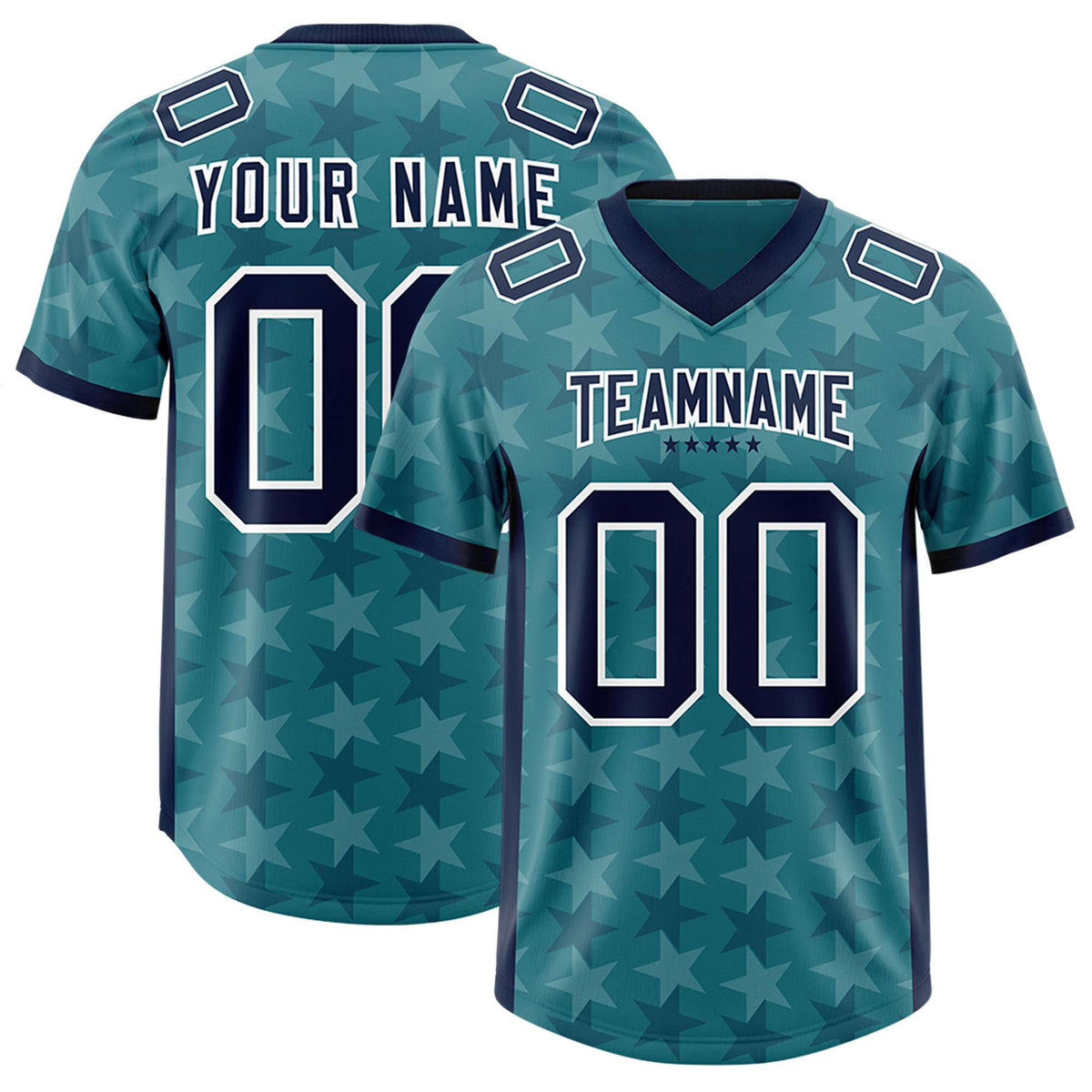Custom Aqua Navy Personalized All Star Graffiti Pattern Authentic American Football Jersey