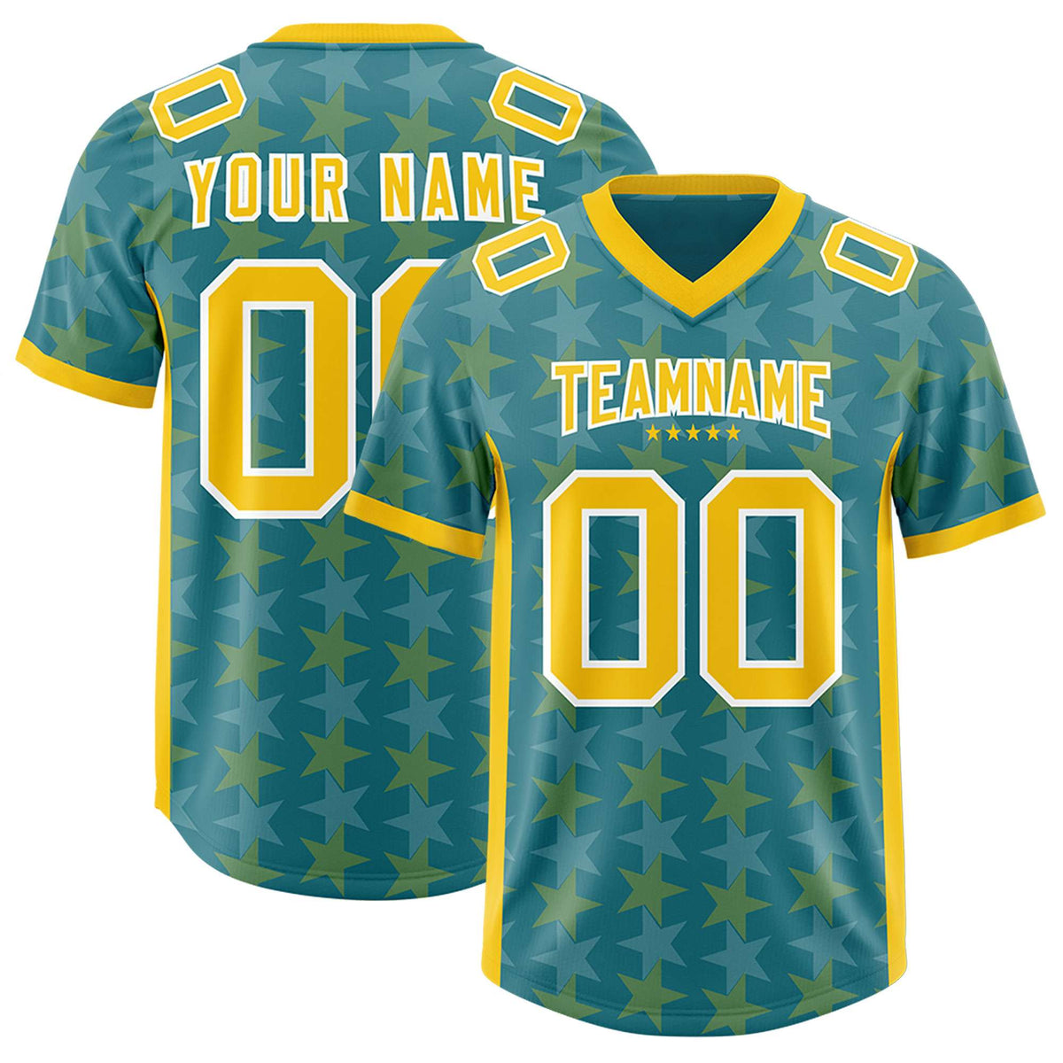 Custom Aqua Gold Personalized All Star Graffiti Pattern Authentic American Football Jersey