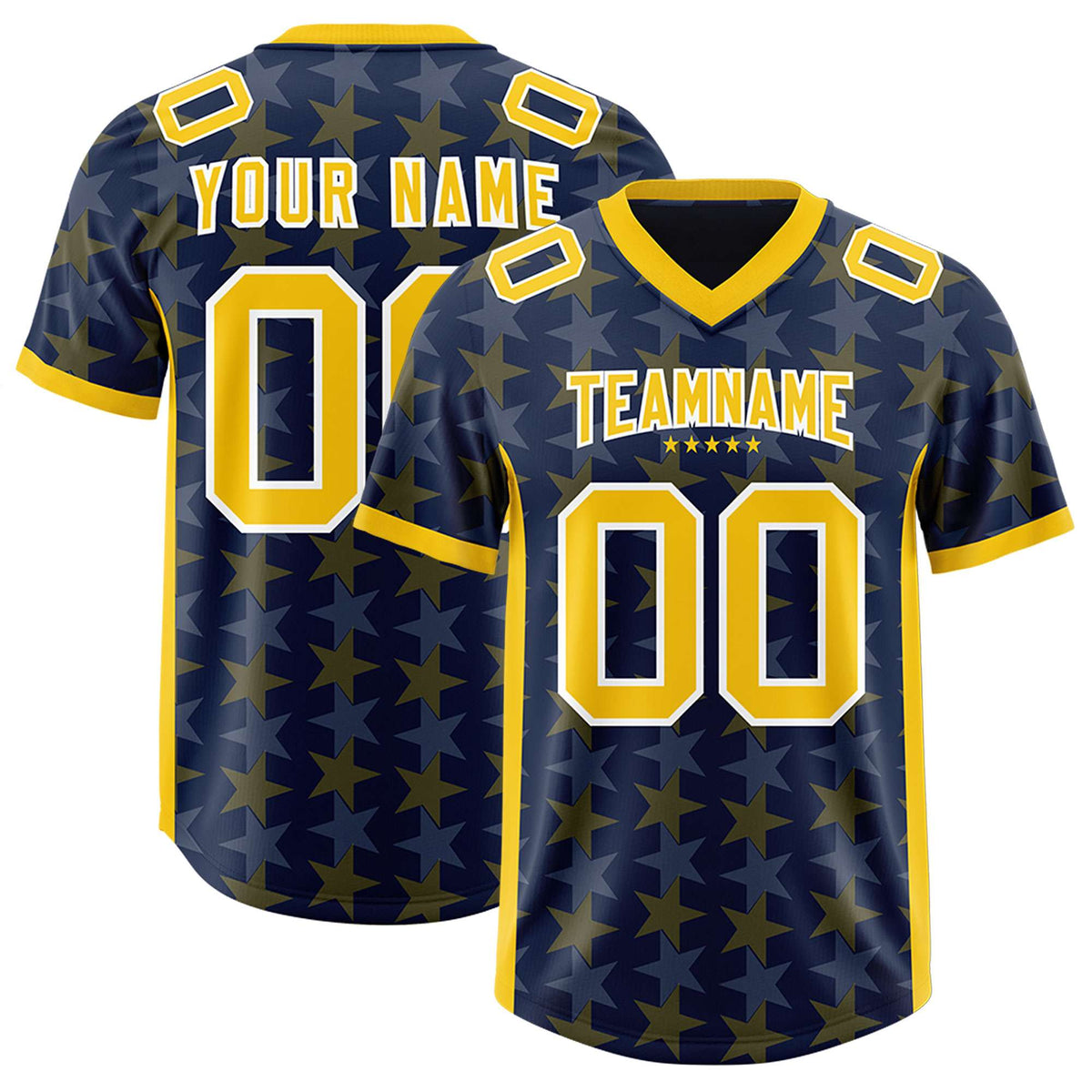 Custom Navy Gold Personalized All Star Graffiti Pattern Authentic American Football Jersey