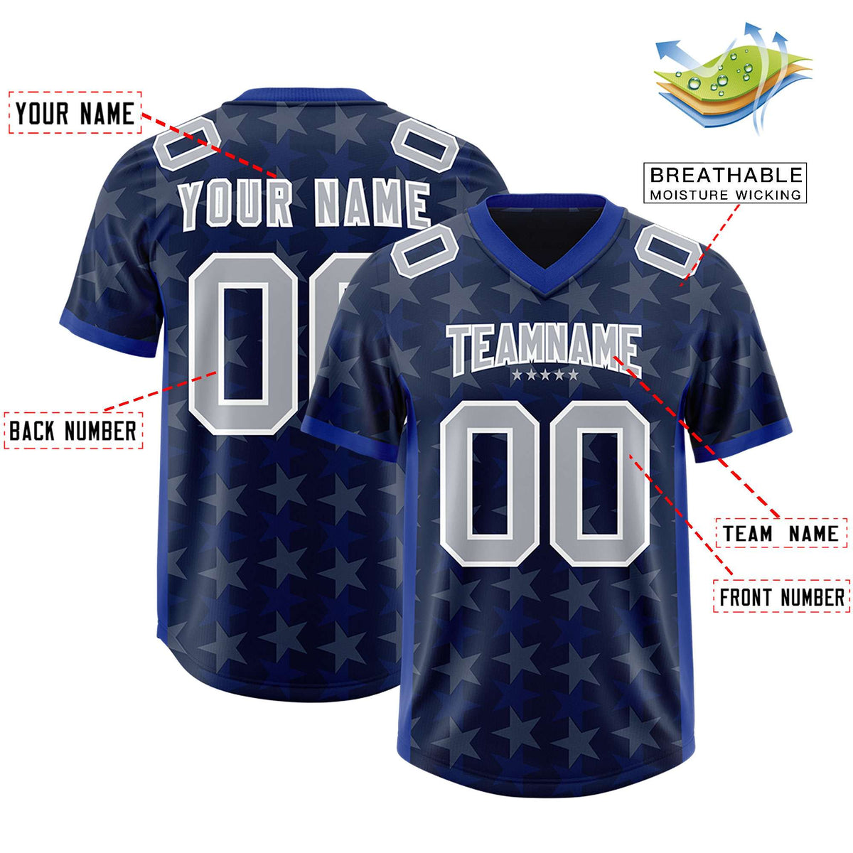 Custom Navy Royal Personalized All Star Graffiti Pattern Authentic American Football Jersey
