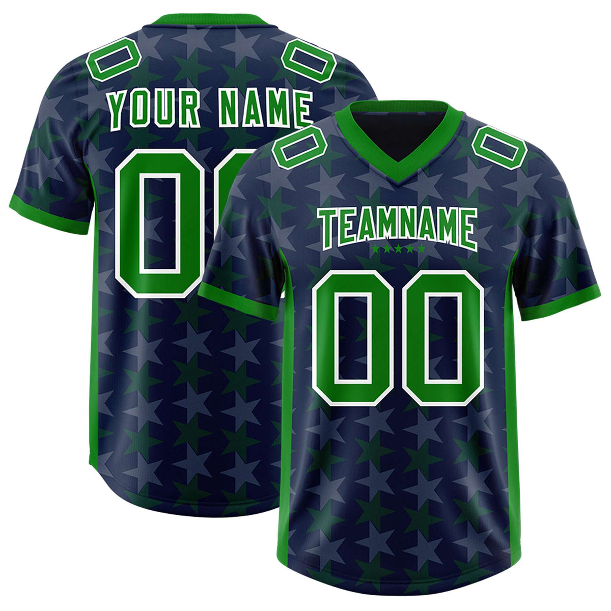 Custom Navy Kelly Green Personalized All Star Graffiti Pattern Authentic American Football Jersey