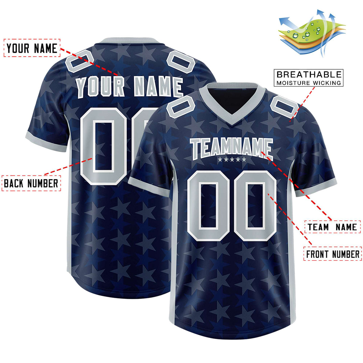 Custom Navy Grey Personalized All Star Graffiti Pattern Authentic American Football Jersey