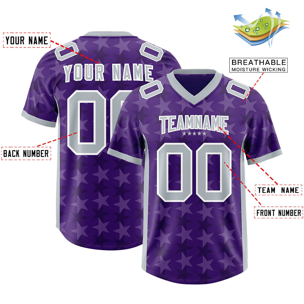 Custom Purple Grey Personalized All Star Graffiti Pattern Authentic American Football Jersey
