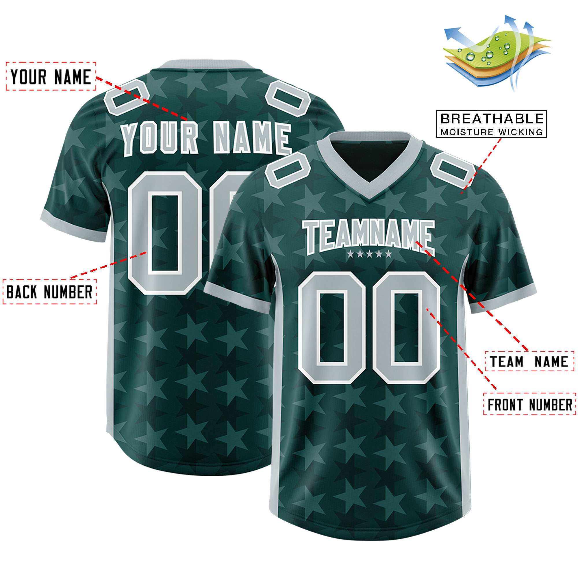 Custom Midnight Green Grey Personalized All Star Graffiti Pattern Authentic American Football Jersey