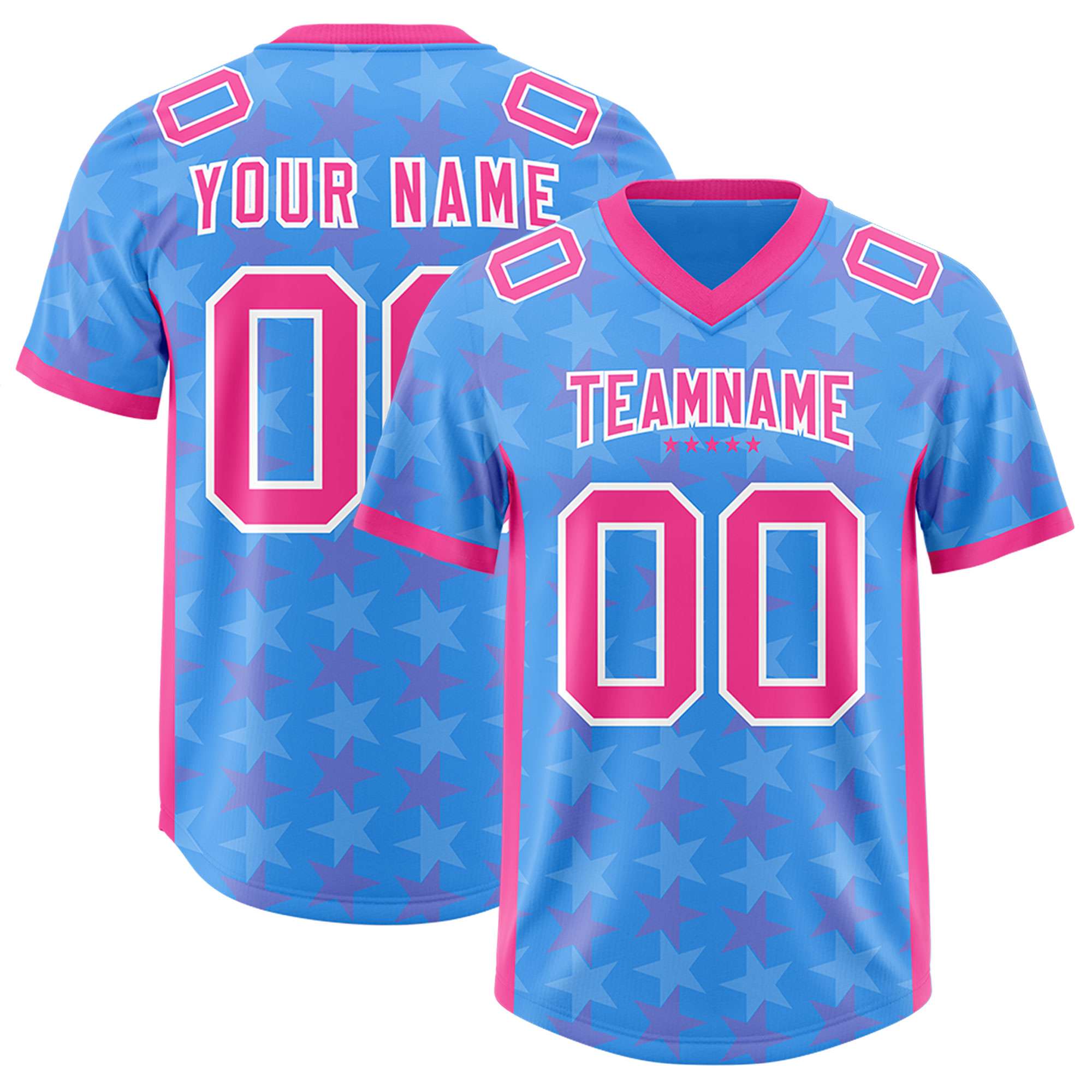 Custom Light Blue Pink Personalized All Star Graffiti Pattern Authentic American Football Jersey