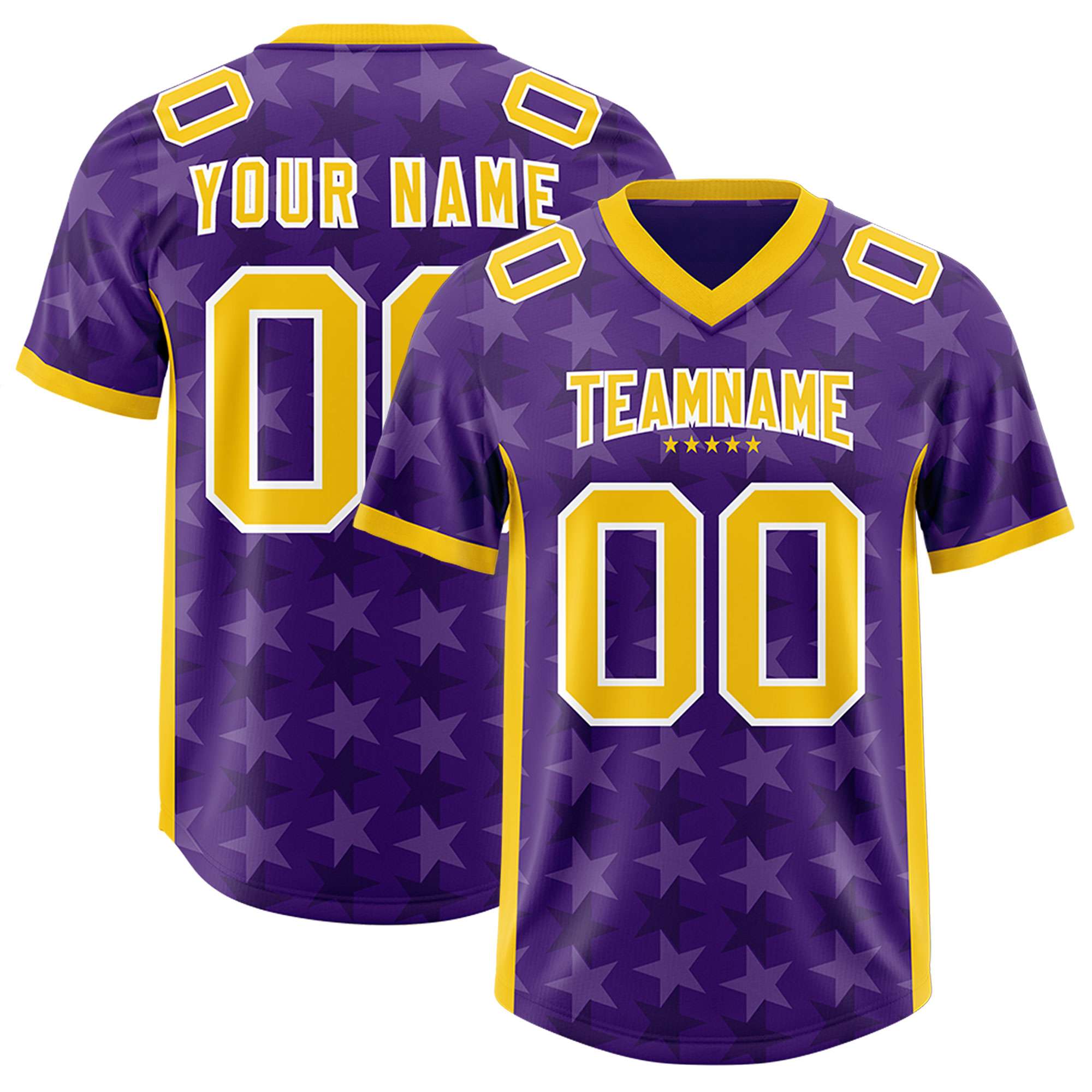 Custom Purple Gold Personalized All Star Graffiti Pattern Authentic American Football Jersey