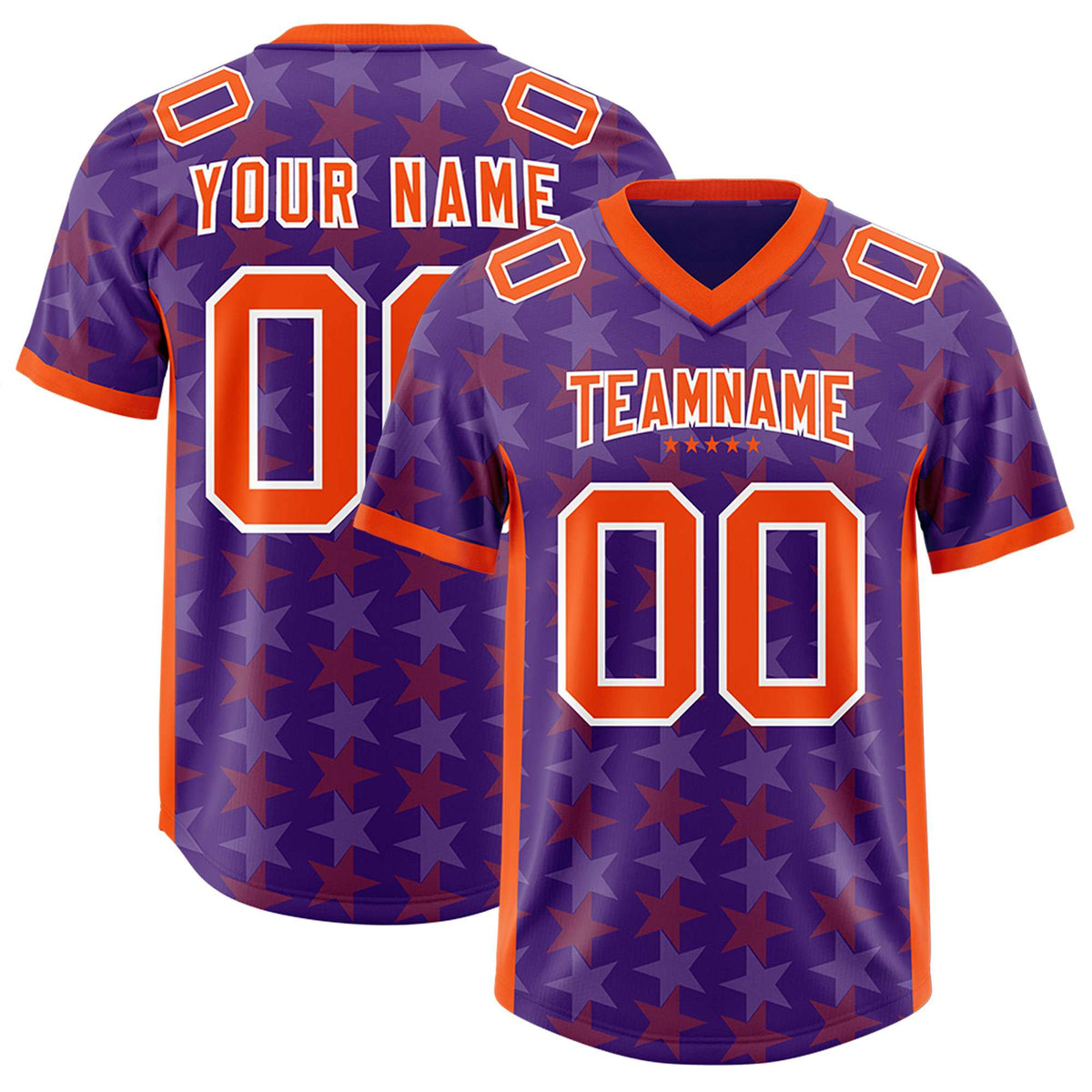 Custom Purple Orange Personalized All Star Graffiti Pattern Authentic American Football Jersey