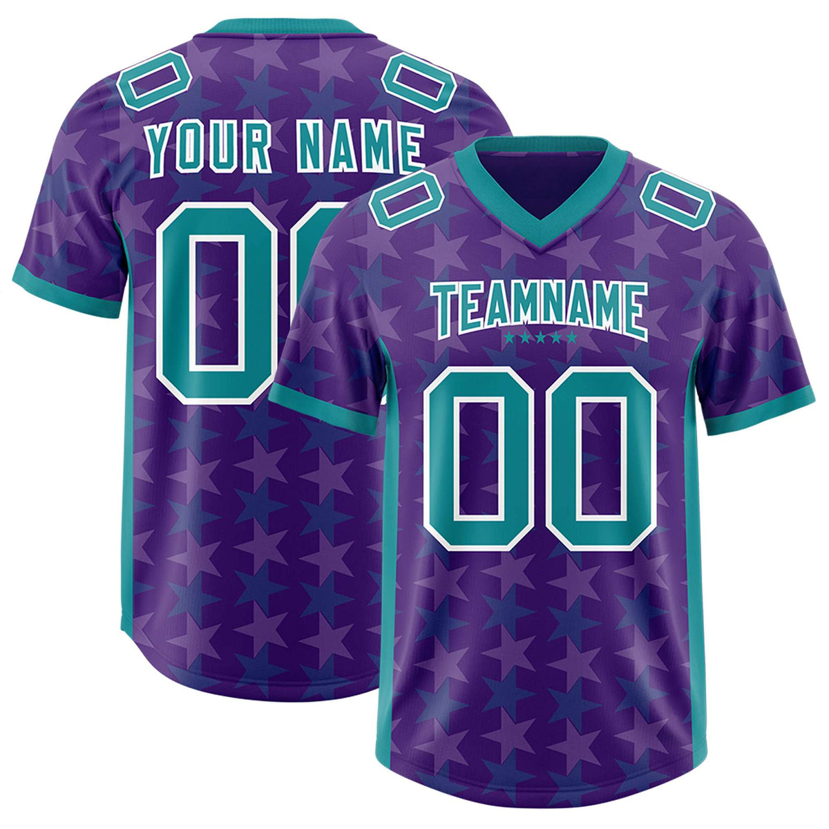 Custom Purple Aqua Personalized All Star Graffiti Pattern Authentic American Football Jersey