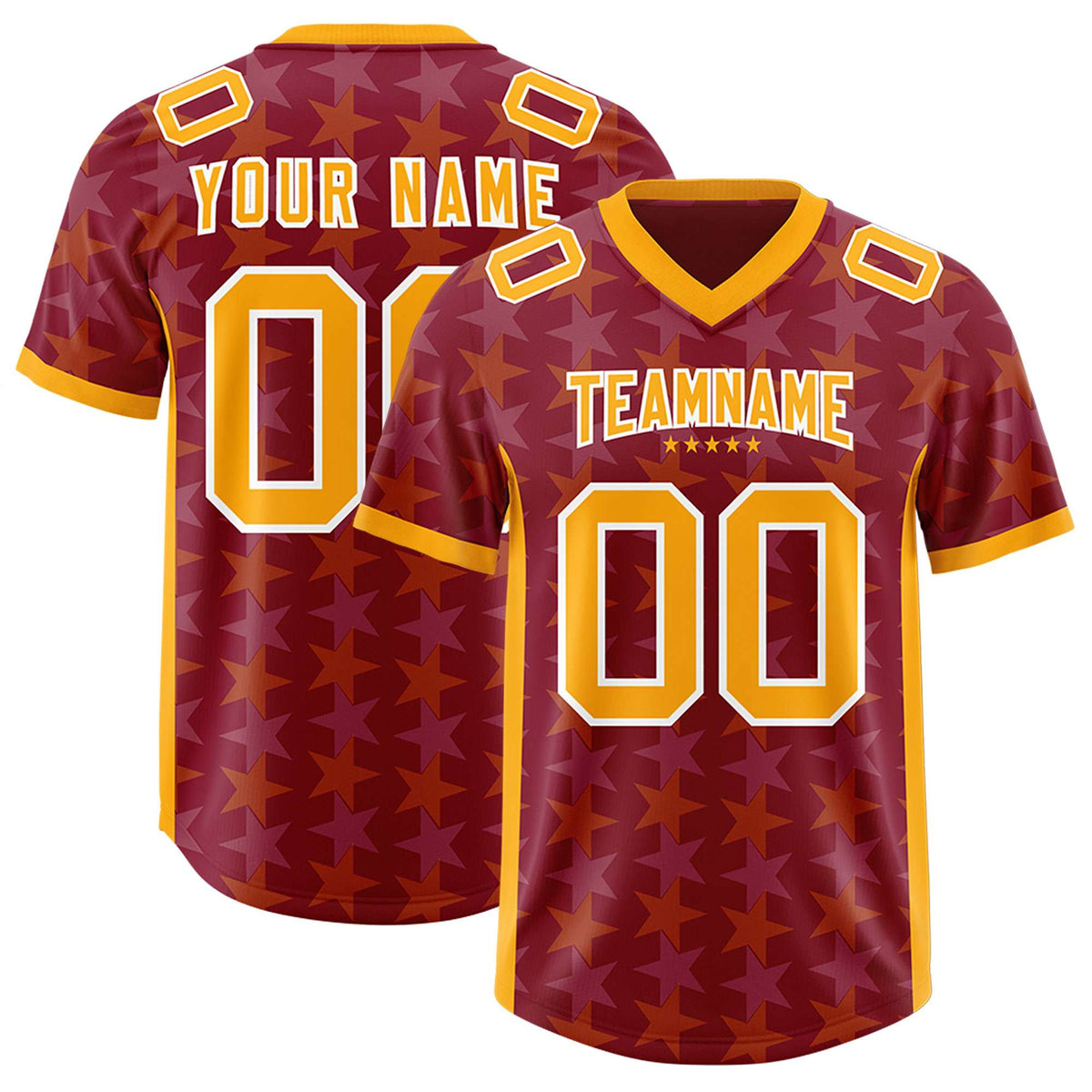 Custom Crimson Yellow Personalized All Star Graffiti Pattern Authentic American Football Jersey