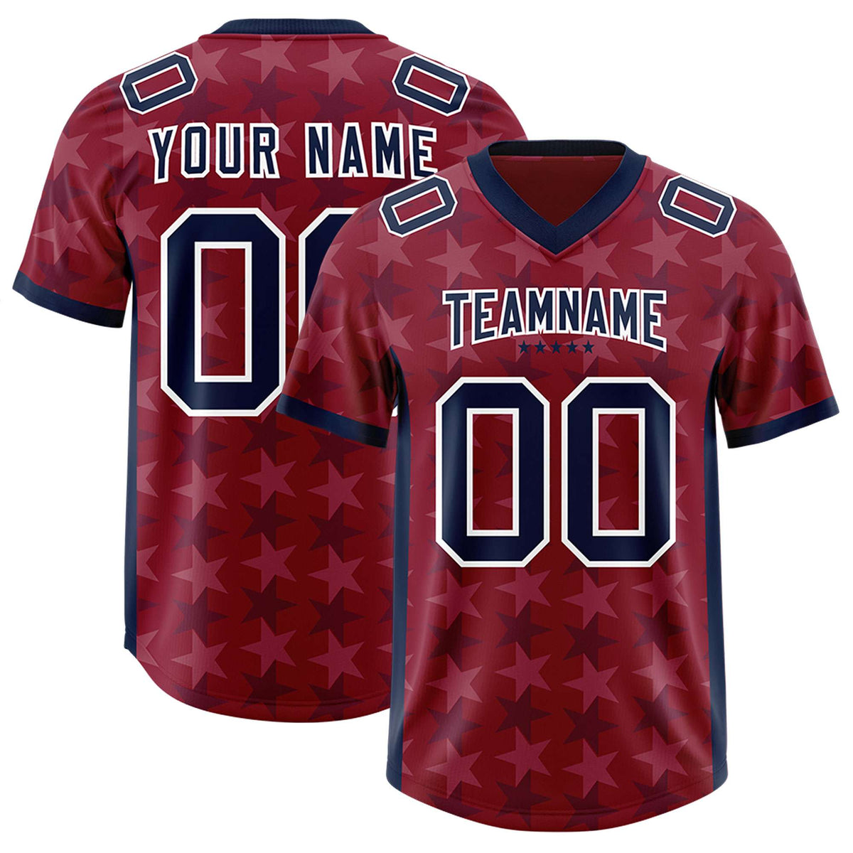 Custom Crimson Navy Personalized All Star Graffiti Pattern Authentic American Football Jersey