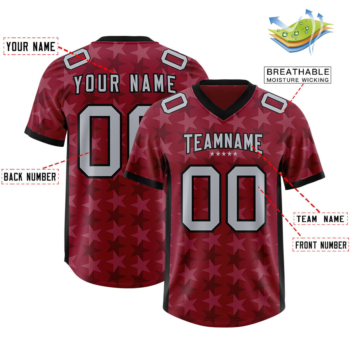 Custom Crimson Black Personalized All Star Graffiti Pattern Authentic American Football Jersey