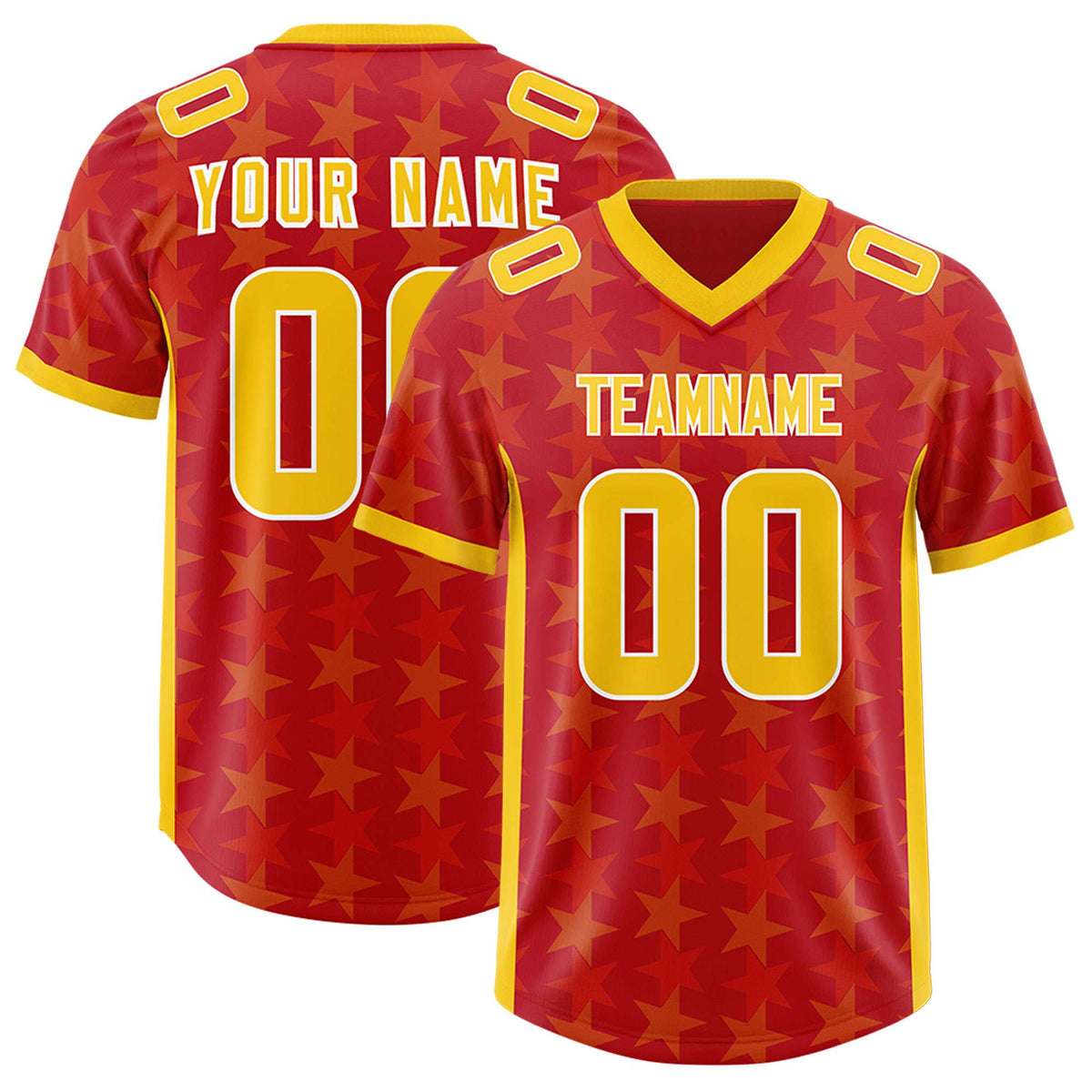 Custom Red Yellow Personalized All Star Graffiti Pattern Authentic American Football Jersey