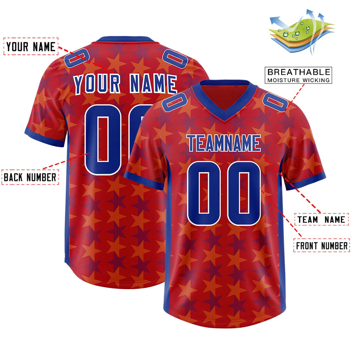 Custom Red Royal Personalized All Star Graffiti Pattern Authentic American Football Jersey
