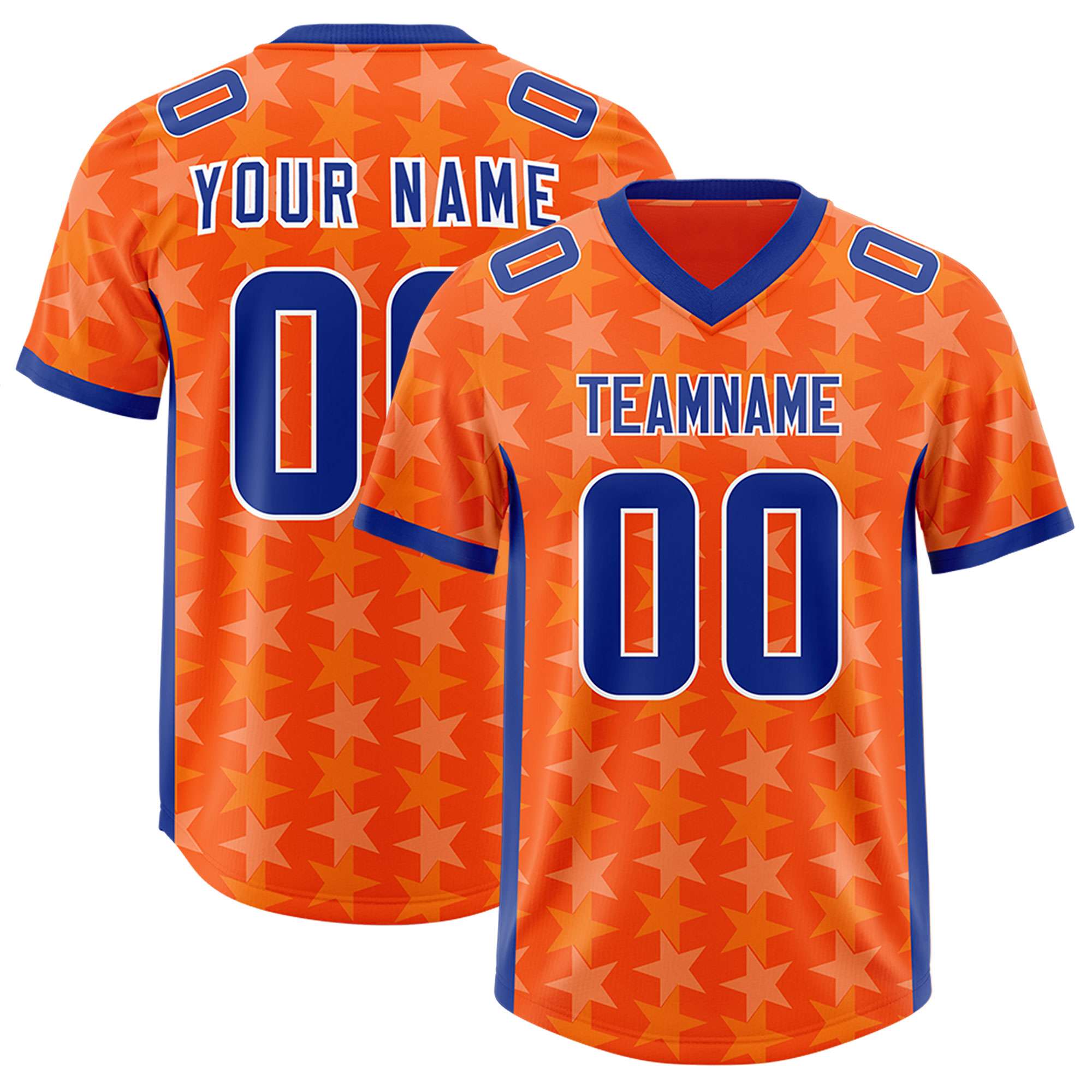 Custom Orange Royal Personalized All Star Graffiti Pattern Authentic American Football Jersey