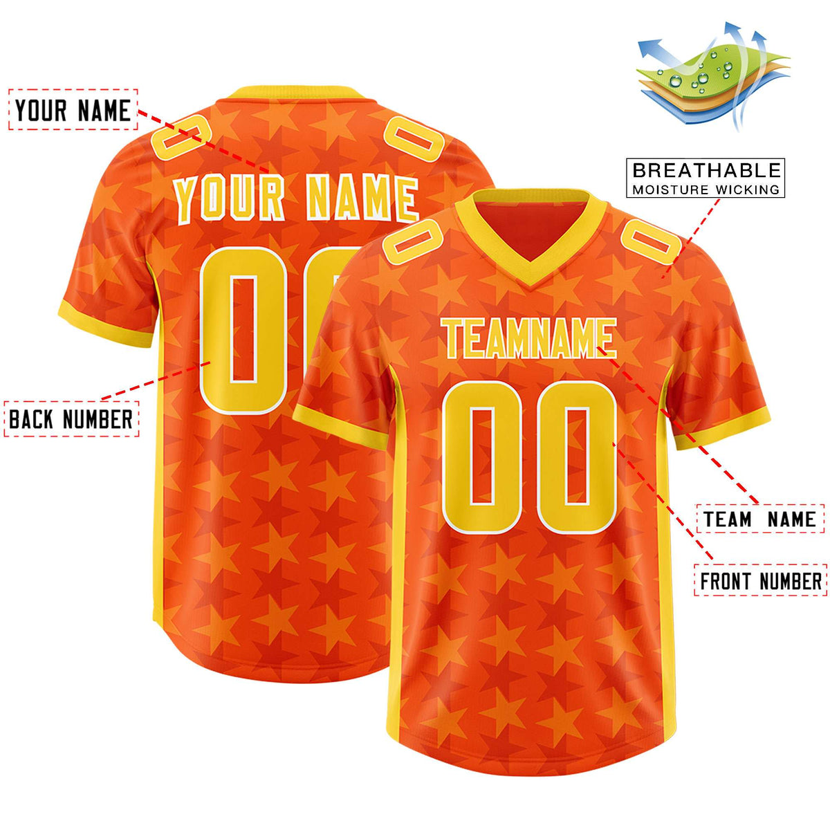Custom Orange Gold Personalized All Star Graffiti Pattern Authentic American Football Jersey