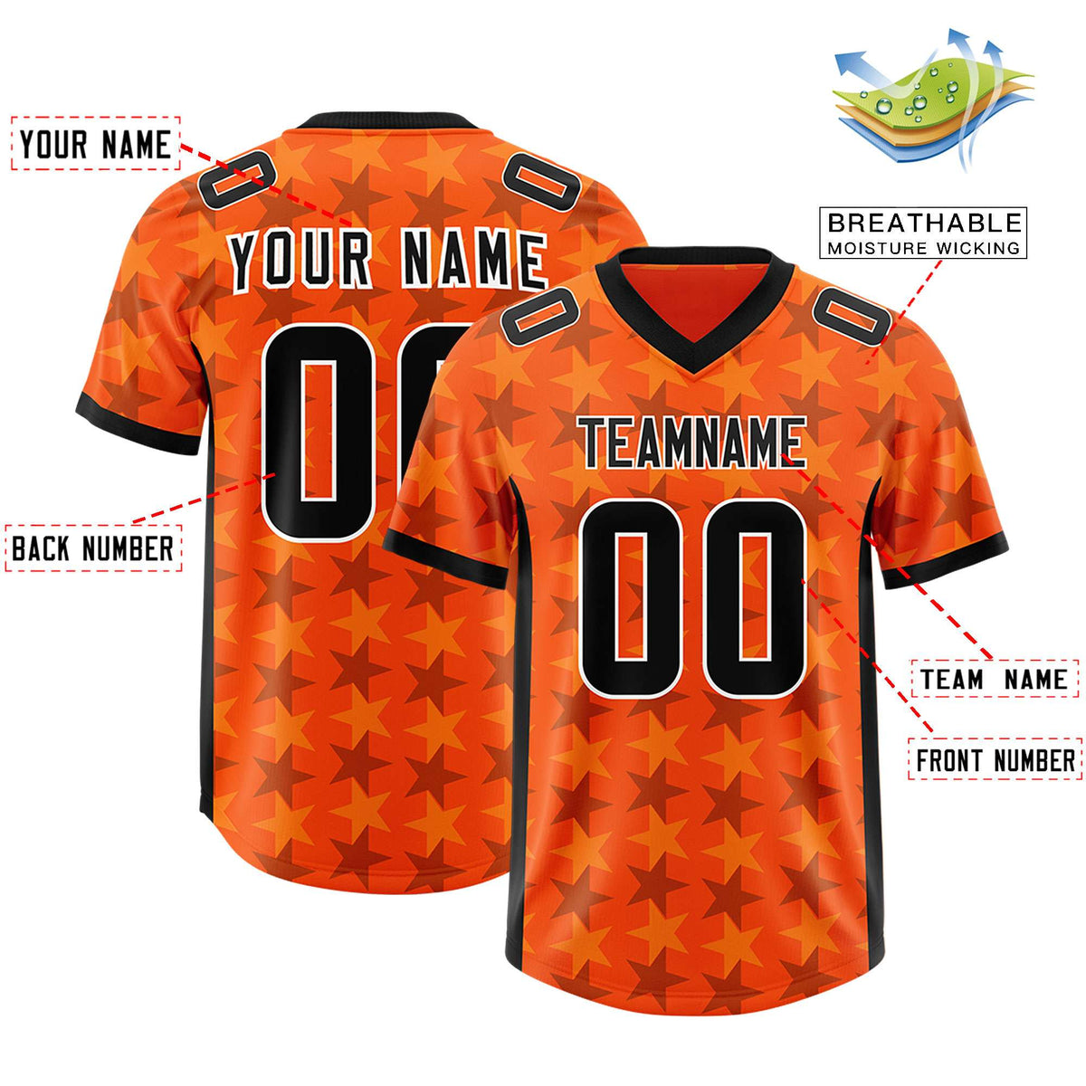 Custom Orange Black Personalized All Star Graffiti Pattern Authentic American Football Jersey