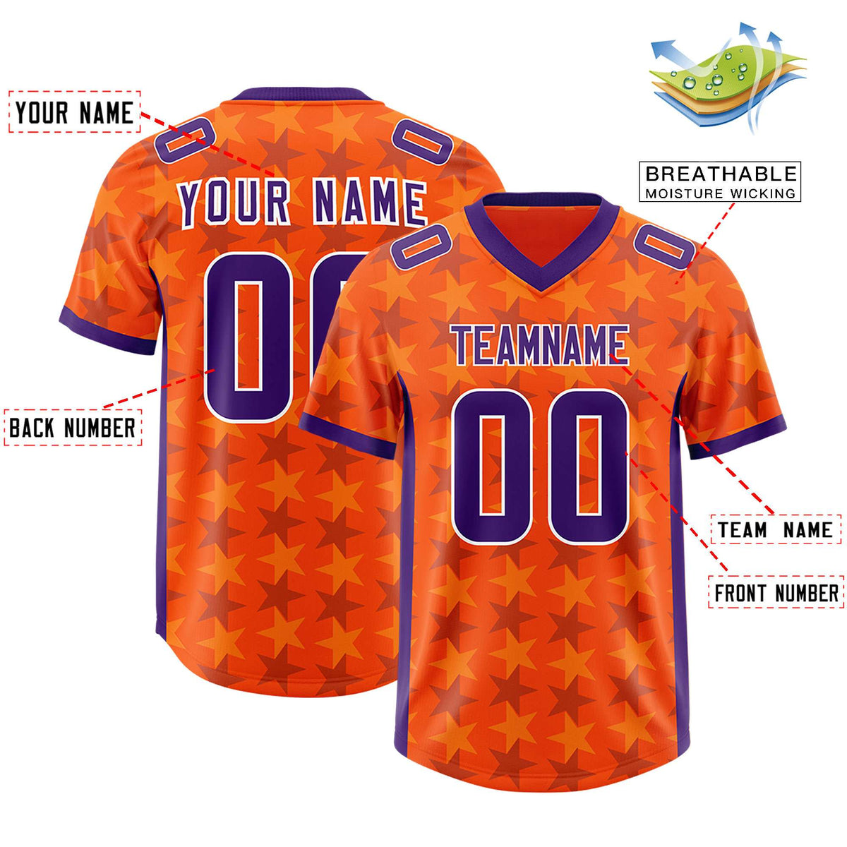 Custom Orange Purple Personalized All Star Graffiti Pattern Authentic American Football Jersey