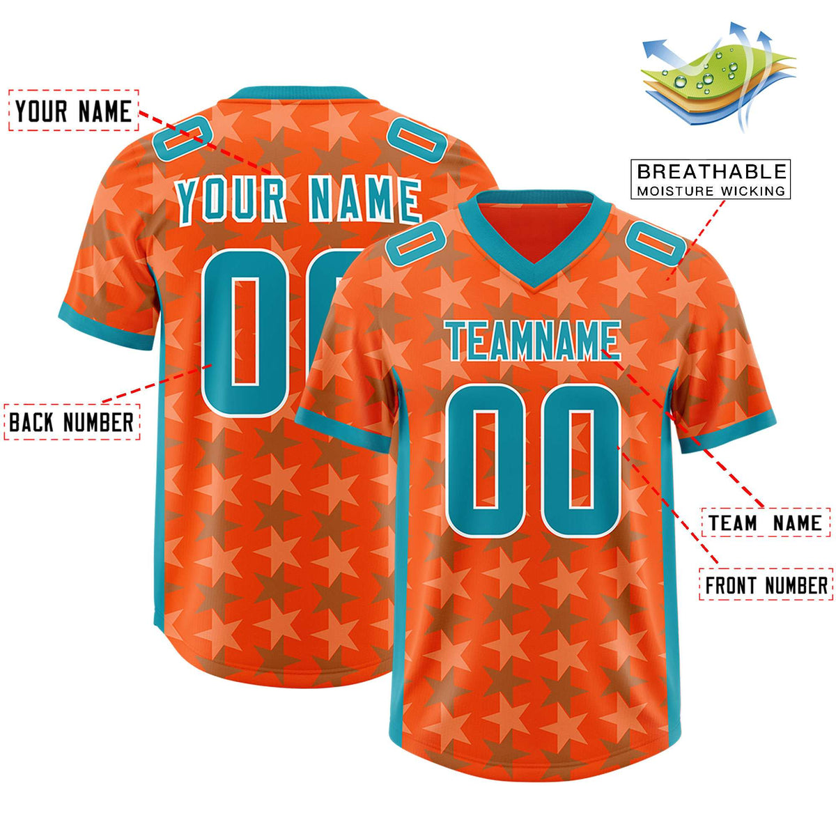 Custom Orange Aqua Personalized All Star Graffiti Pattern Authentic American Football Jersey