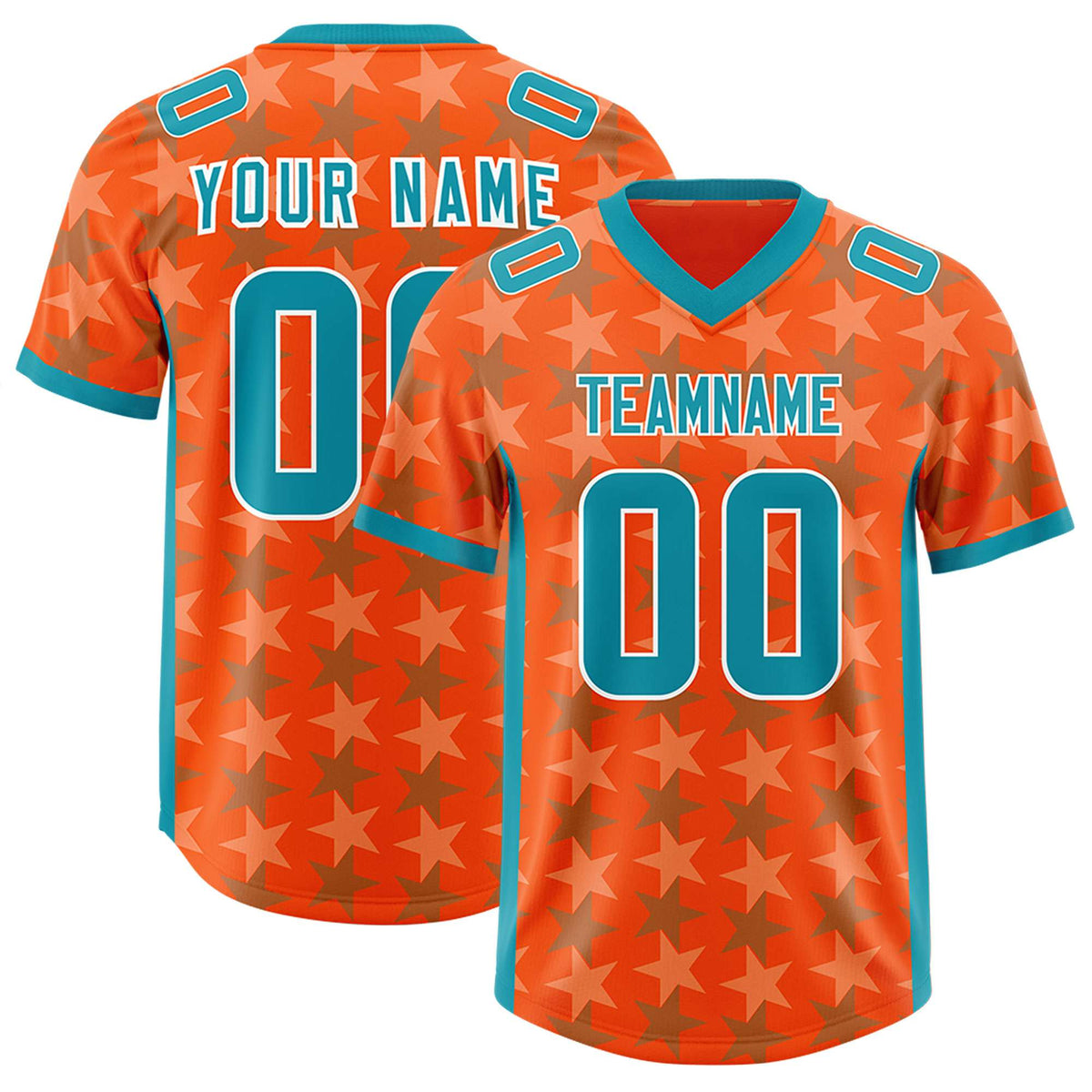 Custom Orange Aqua Personalized All Star Graffiti Pattern Authentic American Football Jersey