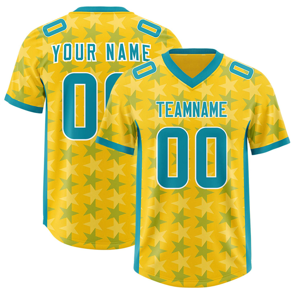 Custom Gold Aqua Personalized All Star Graffiti Pattern Authentic American Football Jersey