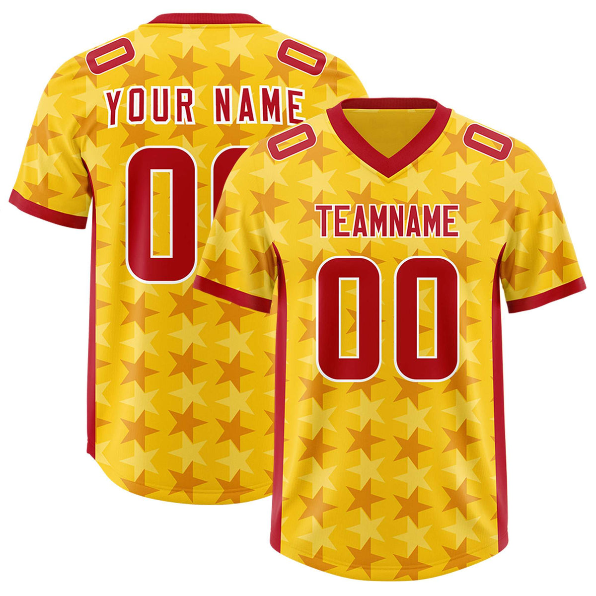Custom Gold Red Personalized All Star Graffiti Pattern Authentic American Football Jersey